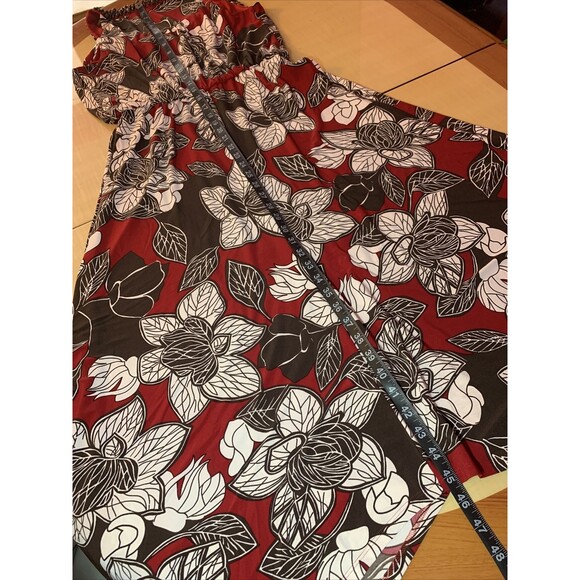 Jones New York Dress maxi Long 8 medium red brown floral blouson red wood Beads - Picture 11 of 12
